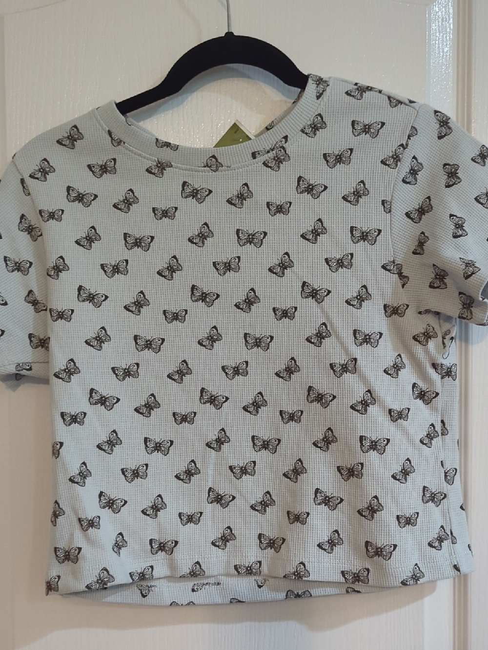 Junior's Short Sleeve White Butterfly Print Tee